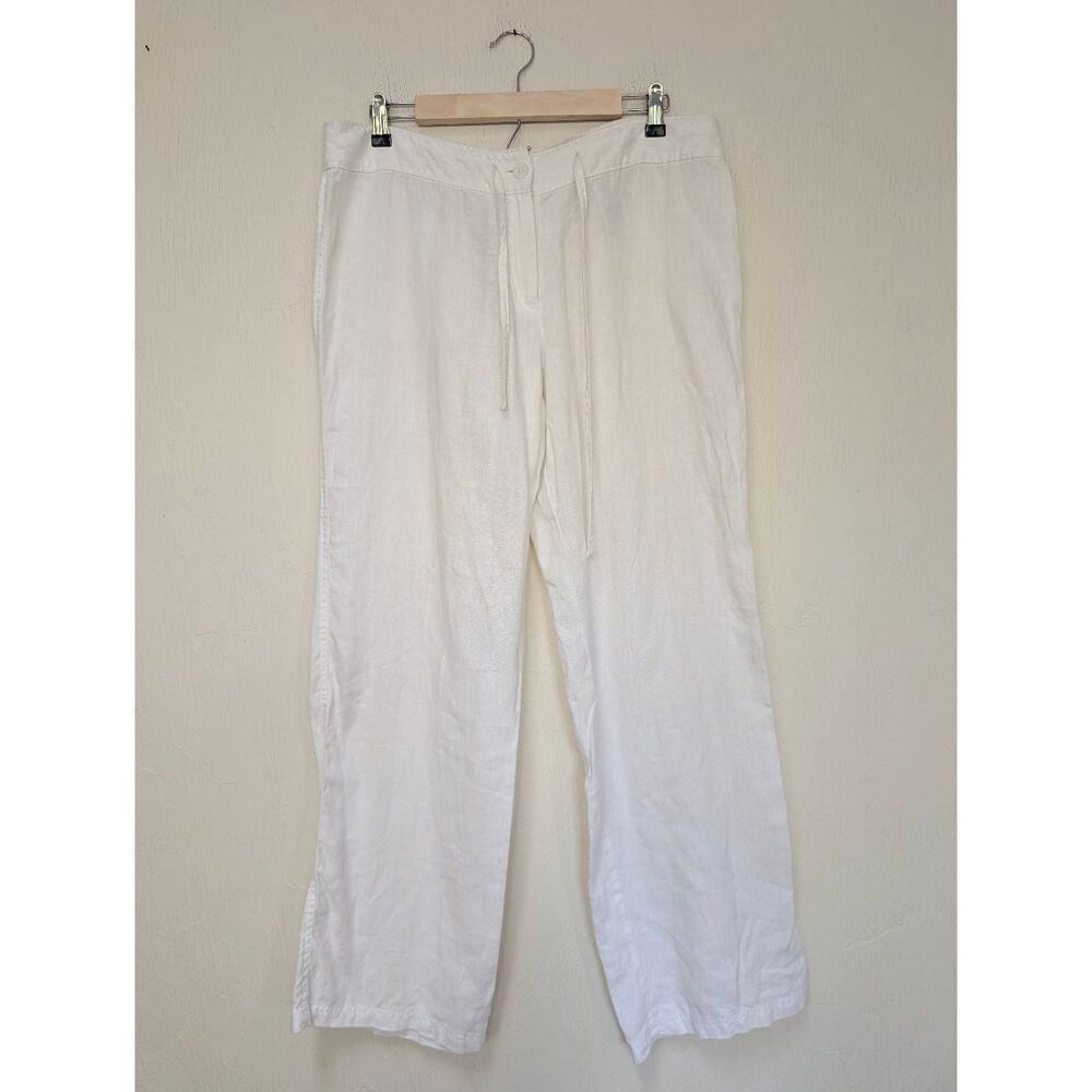 Tommy Bahama Womens Straight Leg Zip Fly Drawstring 100% Linen Pants White Sz 12
